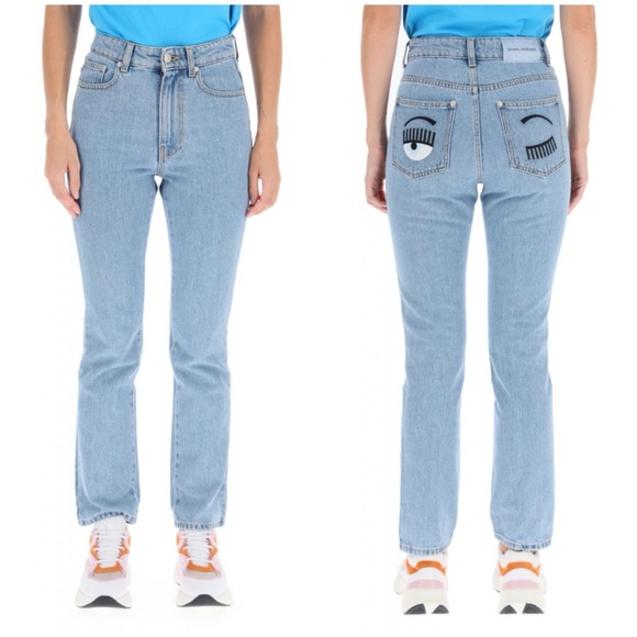 Chiara Ferragni Denim - Chiara Ferragni Flirting Pockets Embroidered Slim Jeans Classic Blue Sz 27